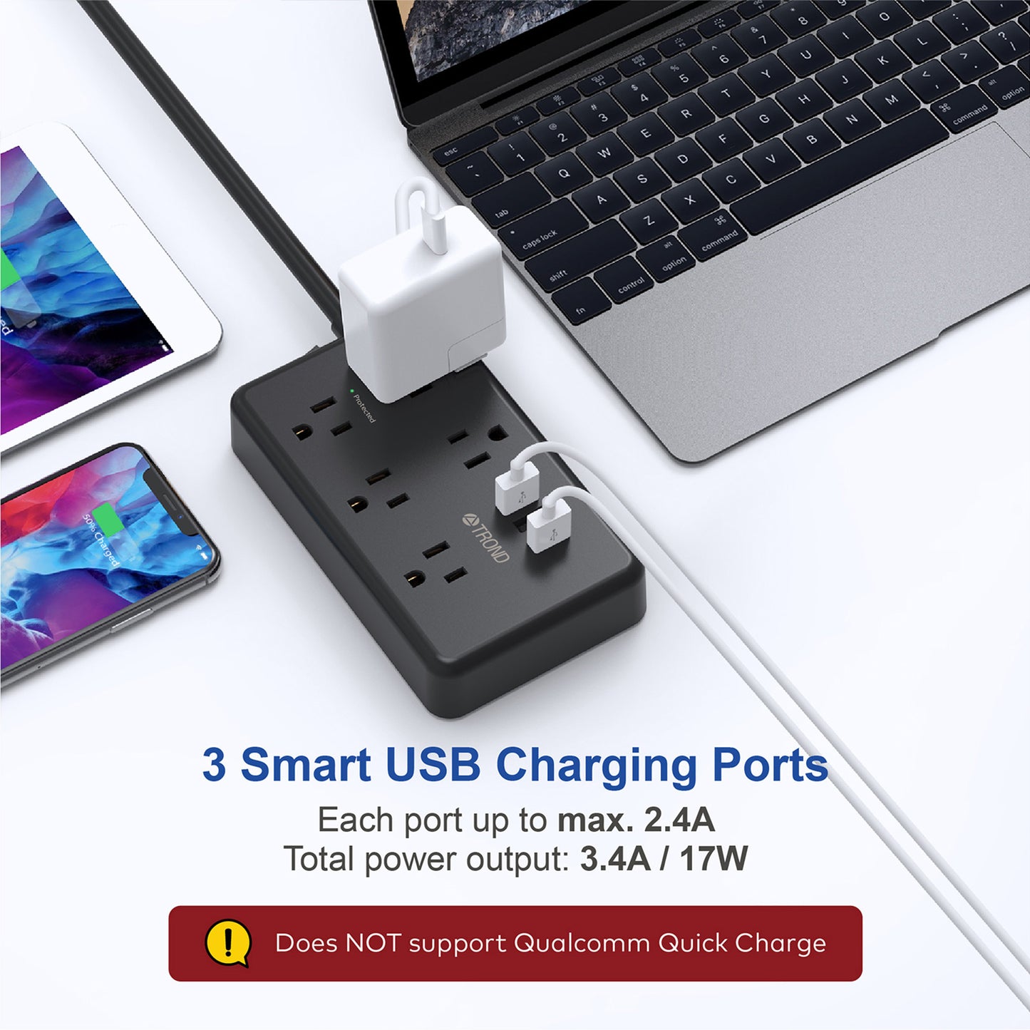 Surge Protector w/ 3 USB Ports, 4ft, 1300J 5/7 Outlet
