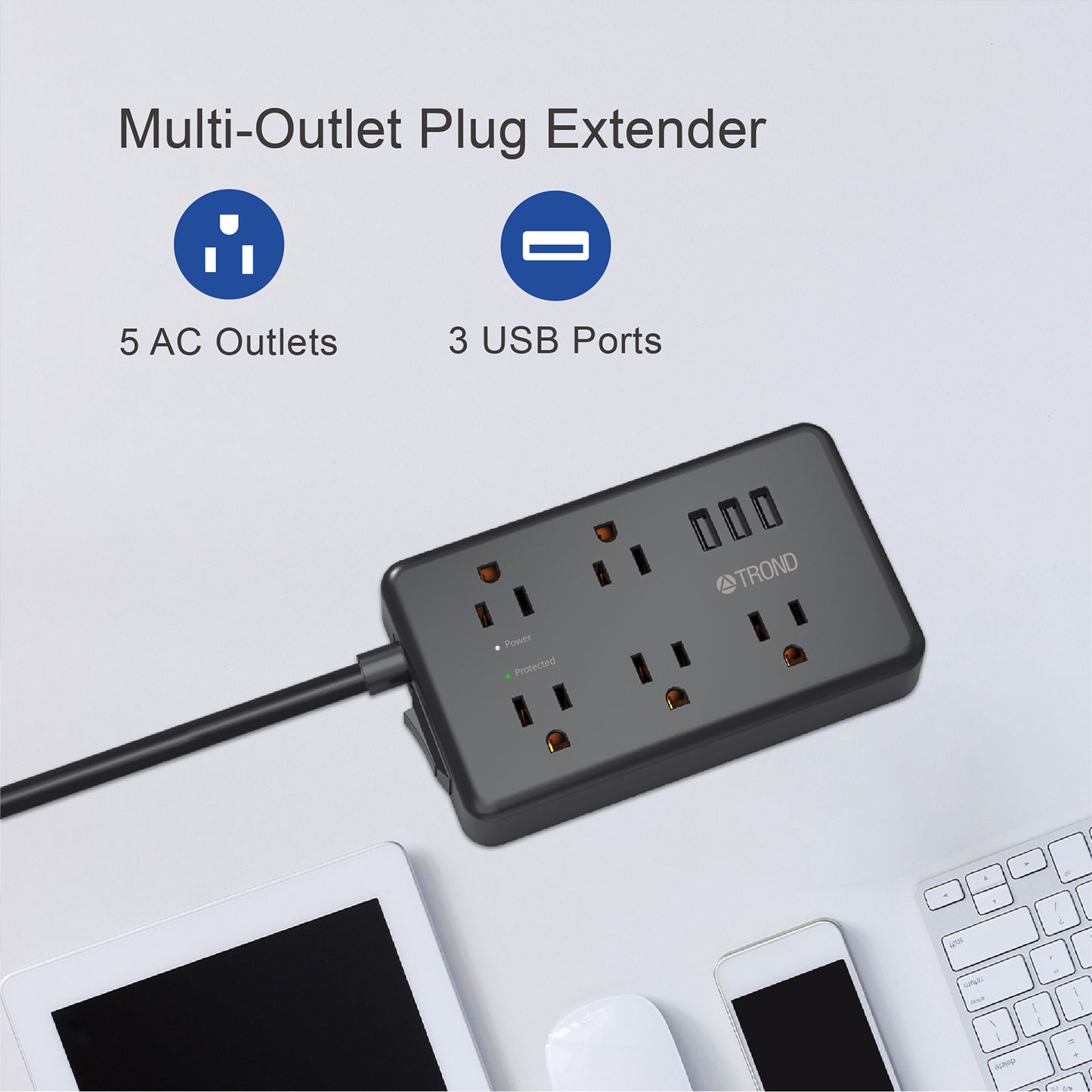 Surge Protector w/ 3 USB Ports, 4ft, 1300J 5/7 Outlet