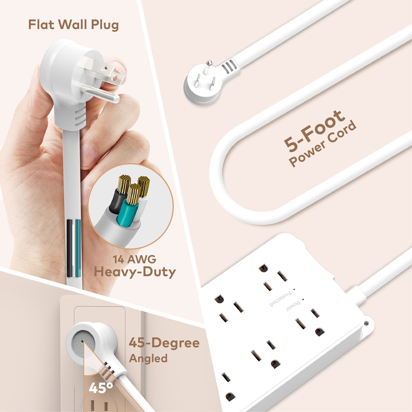 7-Outlet Surge Protector w/ 3 USB Ports, 1700J