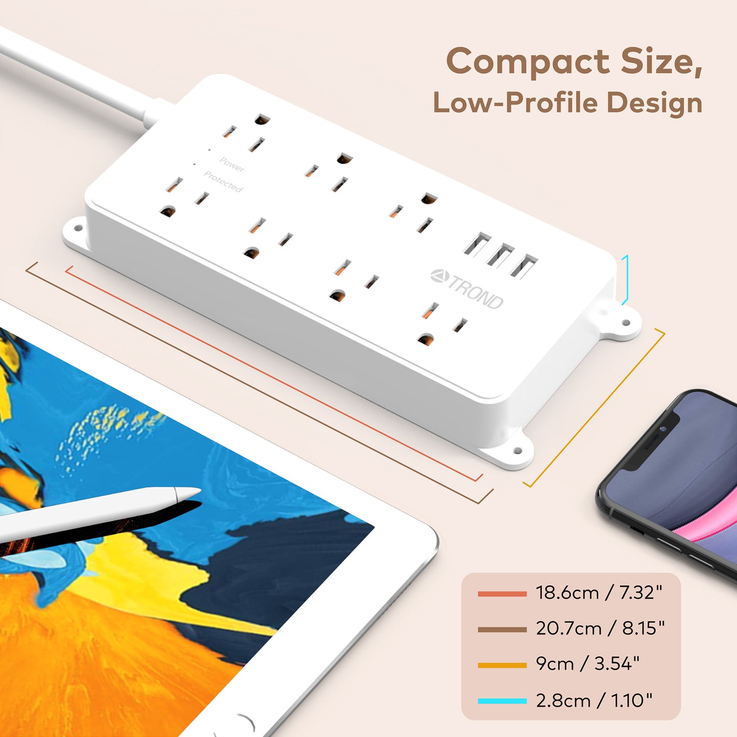 7-Outlet Surge Protector w/ 3 USB Ports, 1700J