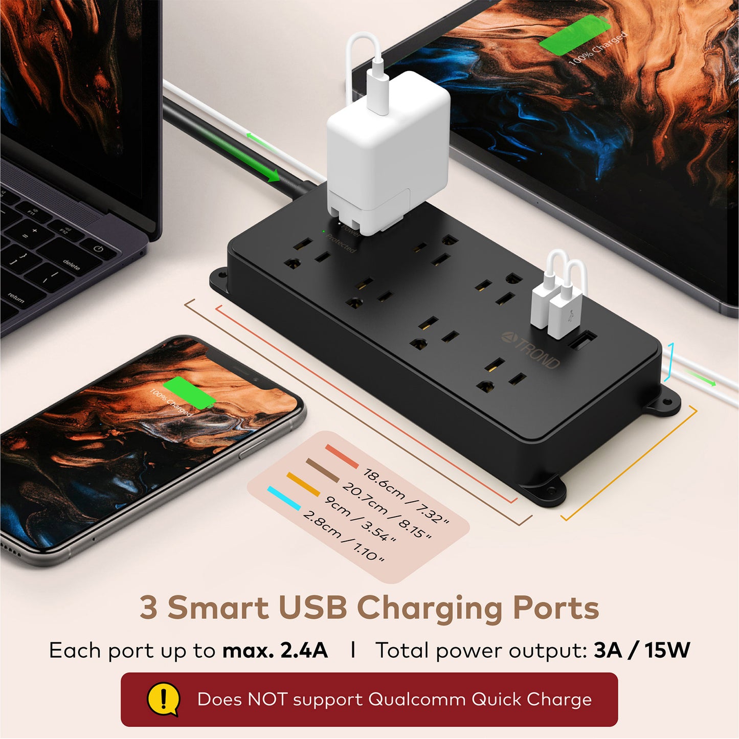7-Outlet Surge Protector w/ 3 USB Ports, 1700J