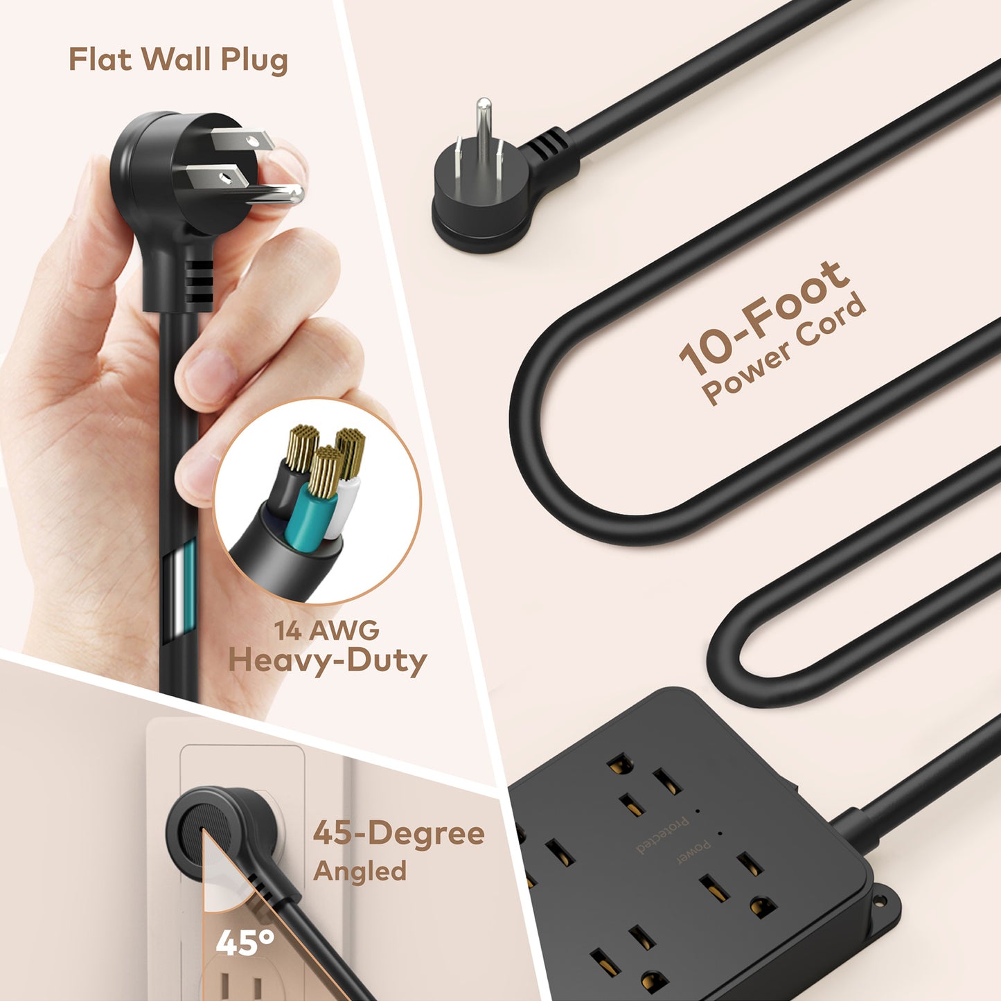 7-Outlet Surge Protector w/ 3 USB Ports, 1700J