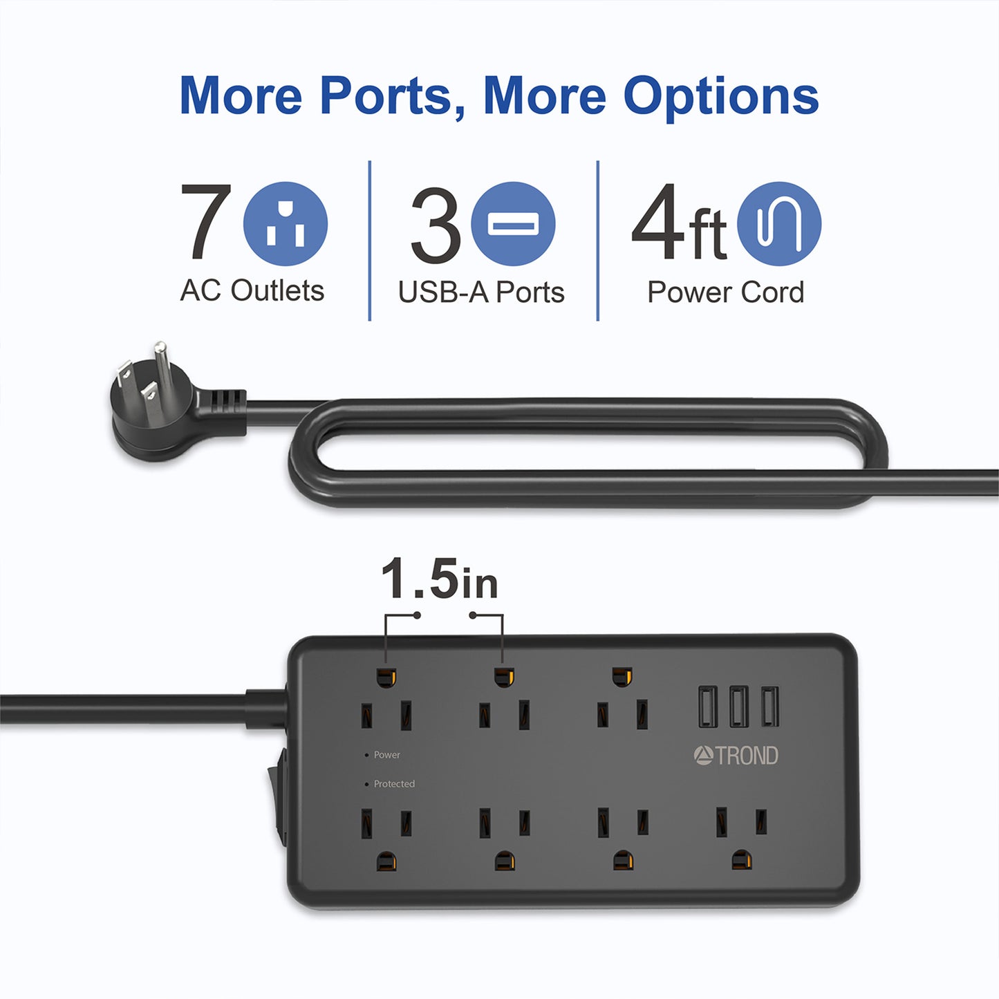Surge Protector w/ 3 USB Ports, 4ft, 1300J 5/7 Outlet