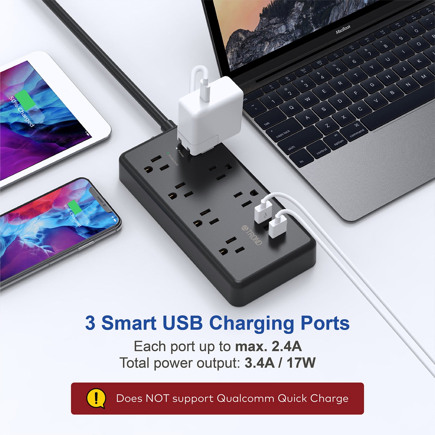 Surge Protector w/ 3 USB Ports, 4ft, 1300J 5/7 Outlet