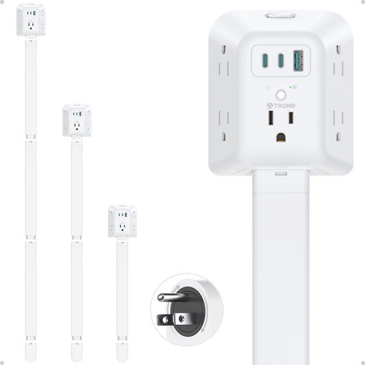 TROND Outlet Extender Stick with 360° Rotating Plug, 1440J Surge Protector Outlet with 5 Sockets and 2 PD20W USB C Charger