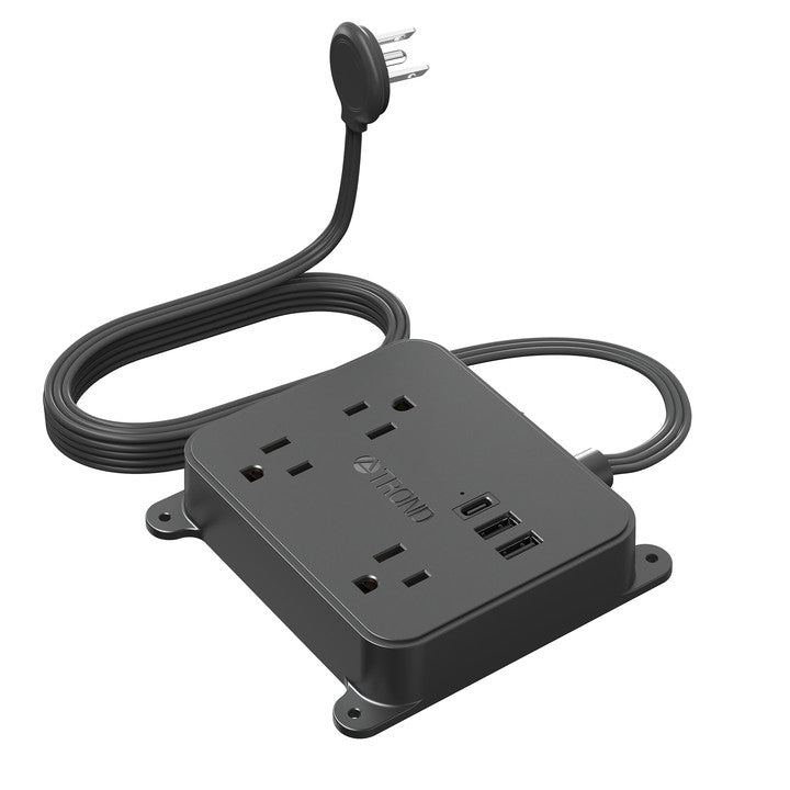 Flat Plug Power Strip Ultra Thin Extension Cord with 3 USB Charger TROND