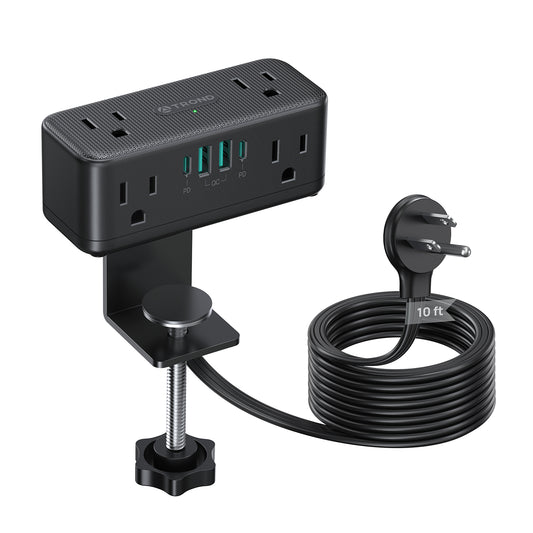 Small Footprint Desk Clamp Power Strip with USB C PD 20W 10ft