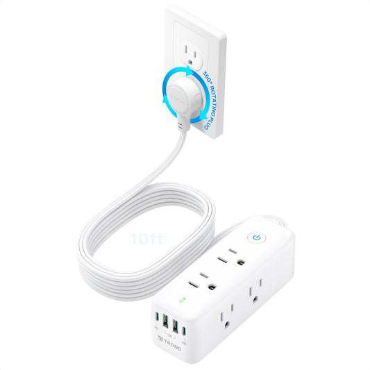 TROND 360° Rotating Plug Surge Protector, Power Strip with 2 USB-C and 2 USB-A, 6 Widely Spaced Outlets