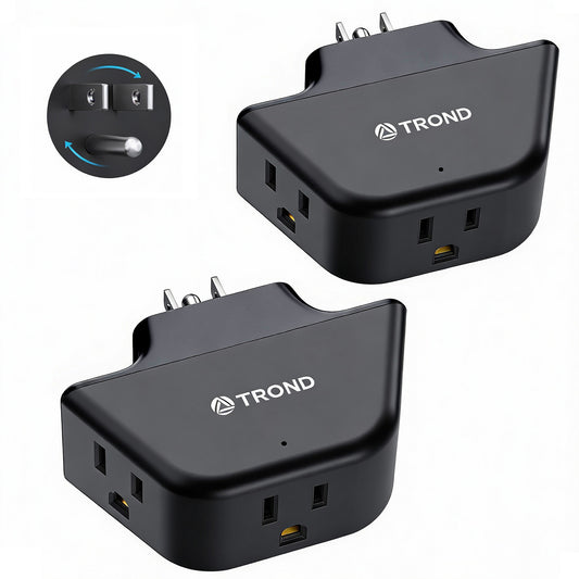 2 Pack Outlet Extender with 360 Rotating Plug, 3 Way Angled Wall Plug Adapter