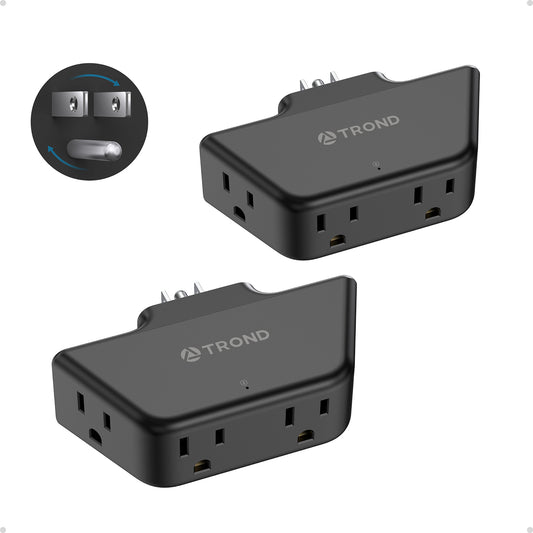 TROND Black 360 Rotating Plug Outlet Extender Surge Protector, 2 Pack