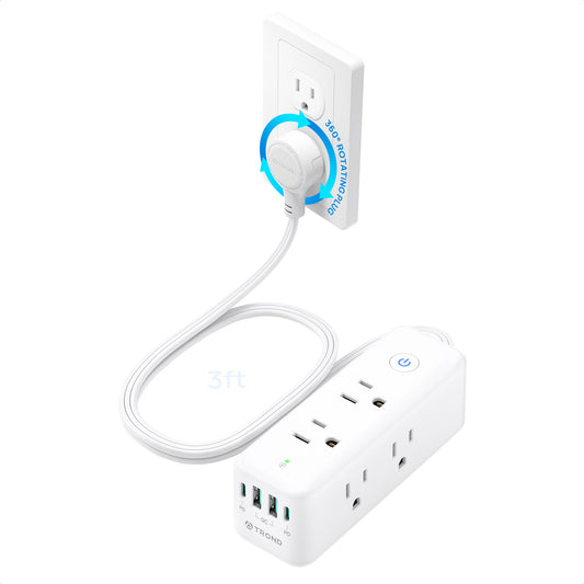 TROND 360° Rotating Flat Plug Power Strip, 3ft Flat Extension Cord with 6 Widely Spaced Outlets