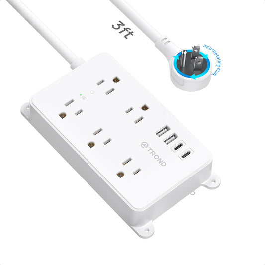 TROND 360° Rotating Flat Plug Power Strip, 3ft Extension Cord