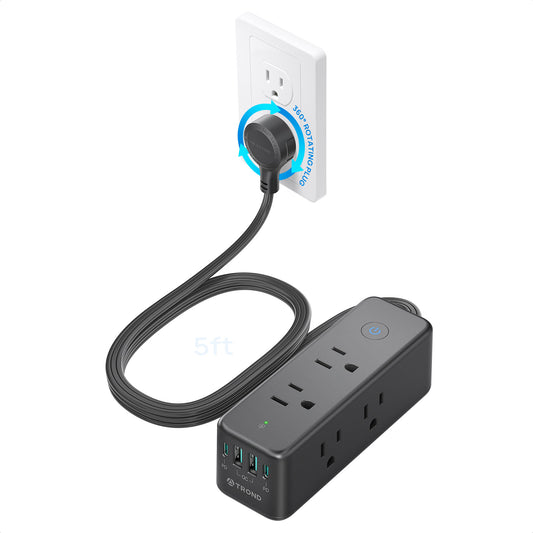 TROND 360° Rotating Flat Plug Surge Protector with USB-C PD20W, Extension Cord 5ft
