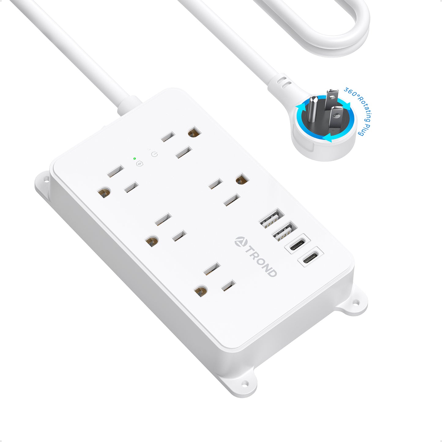 360° Rotating Plug Power Strip, 10ft Extension Cord