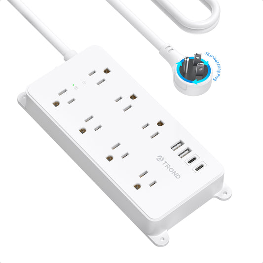 360° Rotating Plug Power Strip, ETL Listed, Flat Plug 10ft Extension Cord