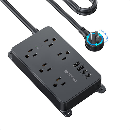 Surge Protector Power Strip with 360° Rotating Plug, 10ft Extension Cord