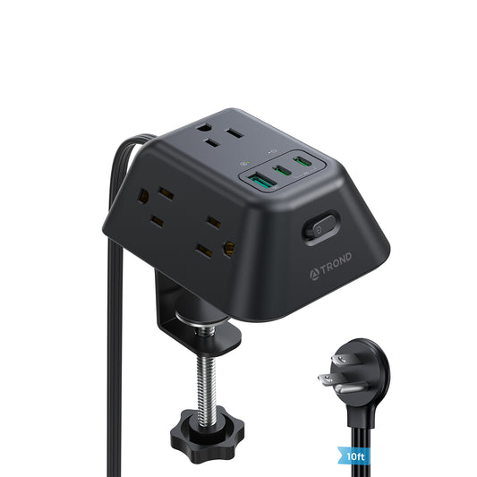 USB C PD 20W Desk Clamp Power Strip, Desktop Surge Protector with 5 AC Outlets