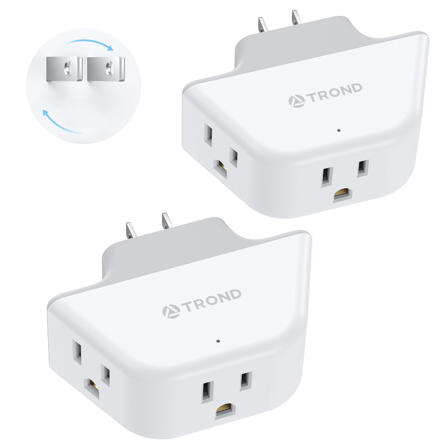 TROND 2 Prong to 3 Prong Outlet Adapter with 360 Rotating Plug 2 Pack
