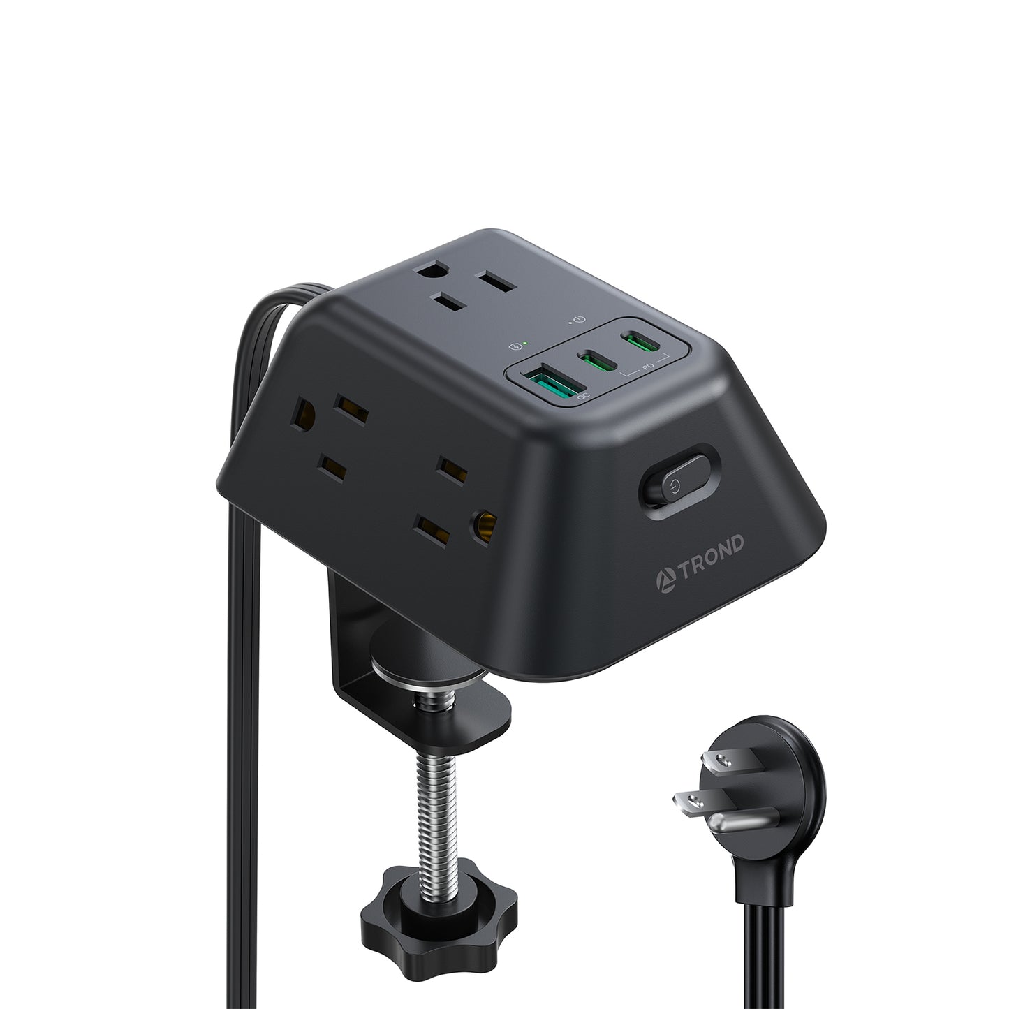 Desk Clamp Power Strip with USB C PD 20W, Extension Cord, Black