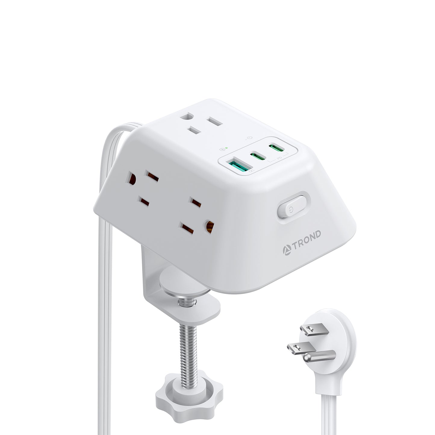 Desk Clamp Power Strip with USB C PD 20W, Desktop Charging Station with 5 AC Outlets, White