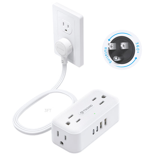 360° Rotating Flat Plug Power Strip, 5FT Extension Cord with 4 USB Ports