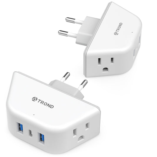 European Travel Plug Adapter 2 Pack - TROND US to Europe Power Adaptor