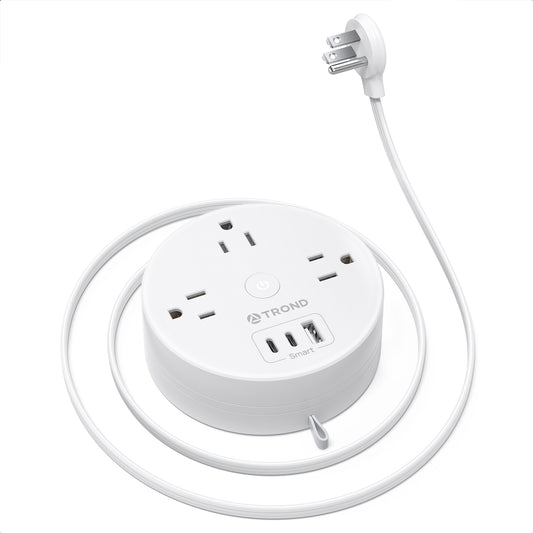 Flat Plug Power Strip - Extension Cord 10FT Partially-Retractable