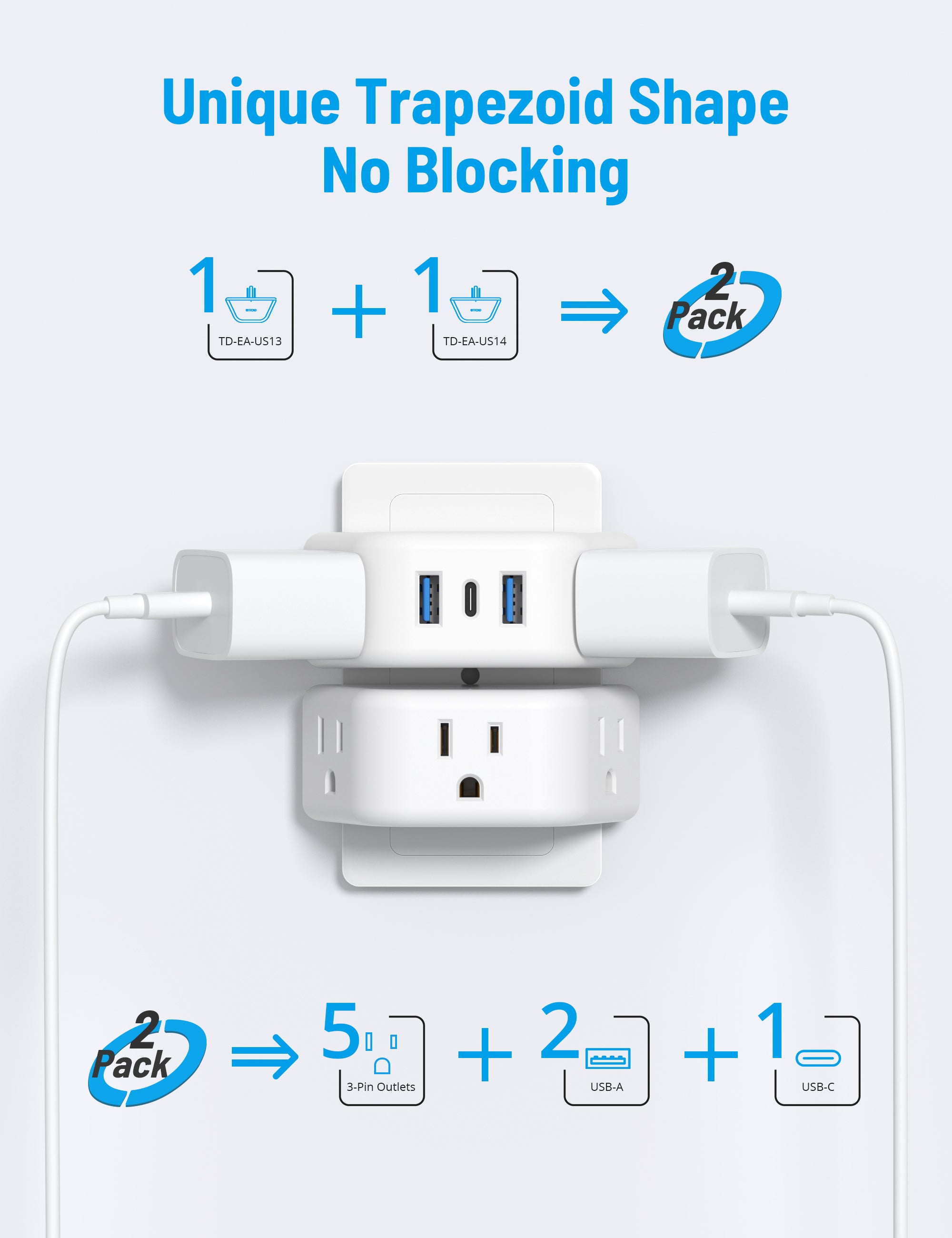 Multi Plug Outlet Extender with USB - 2 Pack Multiple Outlet Splitter ...