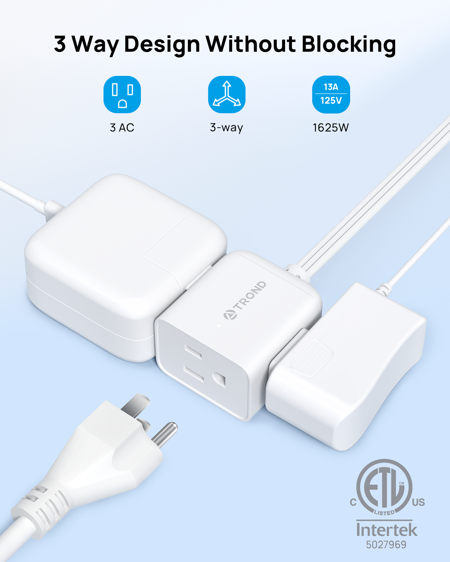 Flat Plug Extension Cord 5 ft- Rightward Lower Profile Power Strip