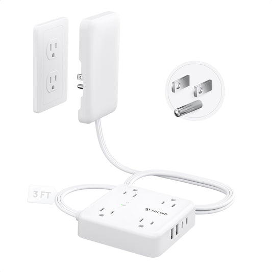 Flat Plug Power Strip with Outlet Cover