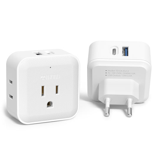 European Travel Plug Adapter 2 Pack - TROND US to Europe International Power Adapter