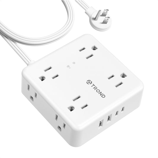 TROND Flat Plug Power Strip with USB C, 10FT Ultra Thin Long Extension  Cord, 2 USB & 1 Type C, 3 AC Outlets Desktop Charging Station, Wall Mount