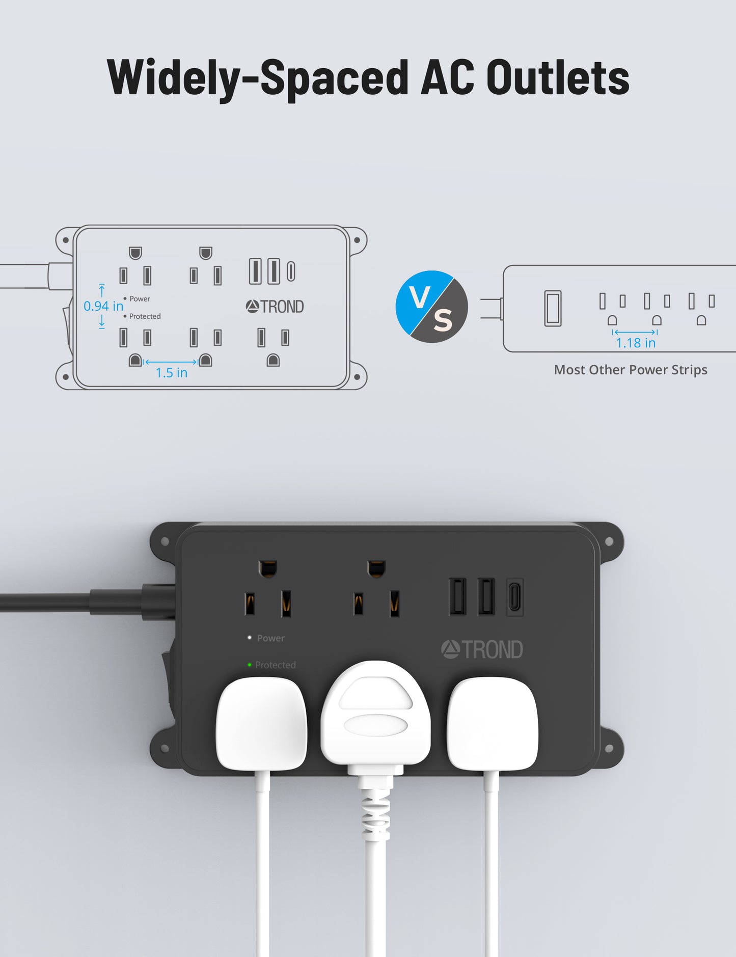 5-Outlet Surge Protector w/ 3 USB Ports, 1300J Black