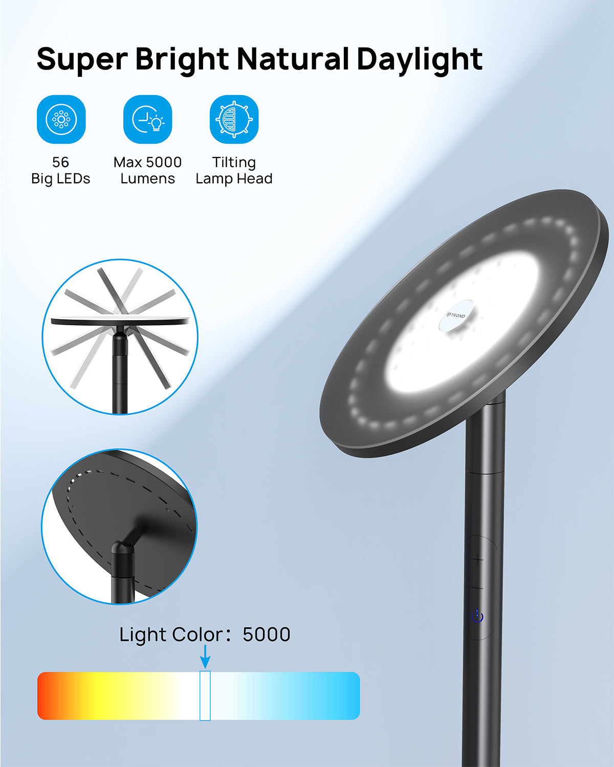 Floor Lamps for Living Room - 5000LM Super Bright LED Torchiere Floor Lamp