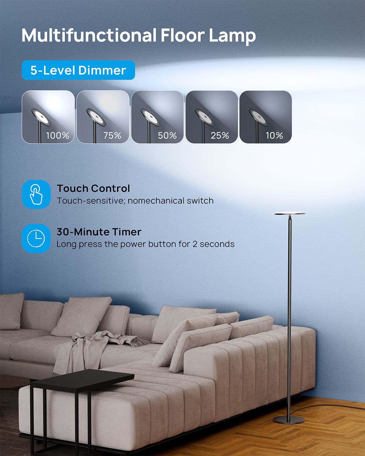 Floor Lamps for Living Room - 5000LM Super Bright LED Torchiere Floor ...