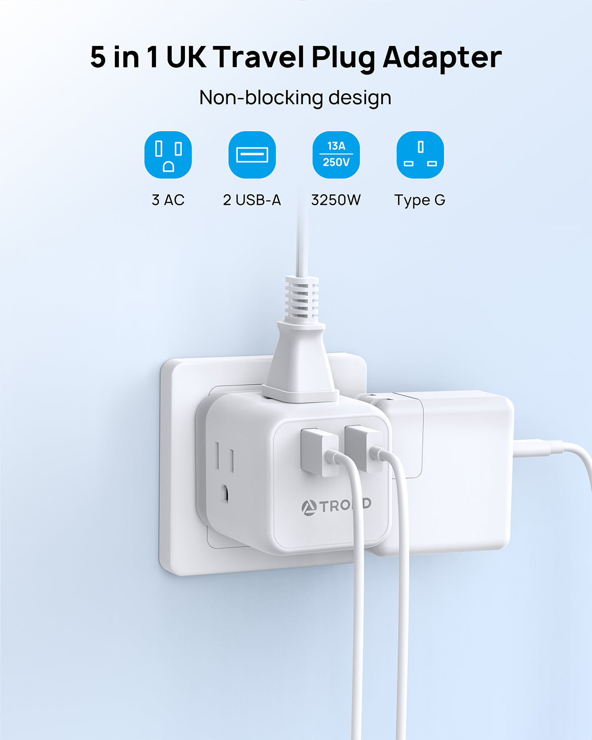 UK Travel Plug Adapter with 2 Outlet 3 USB Charger,for London British ,Type  G
