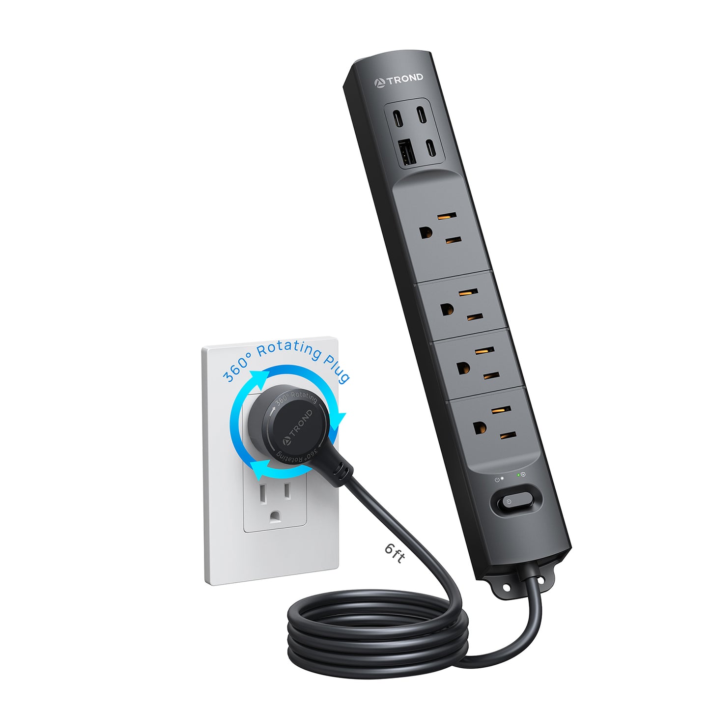 360° Rotating Plug Surge Protector, Power Strip with USB Ports