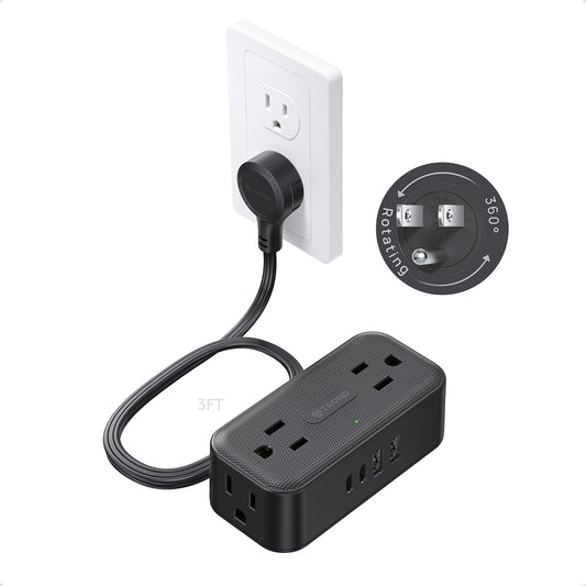 360° Rotating Flat Plug Power Strip