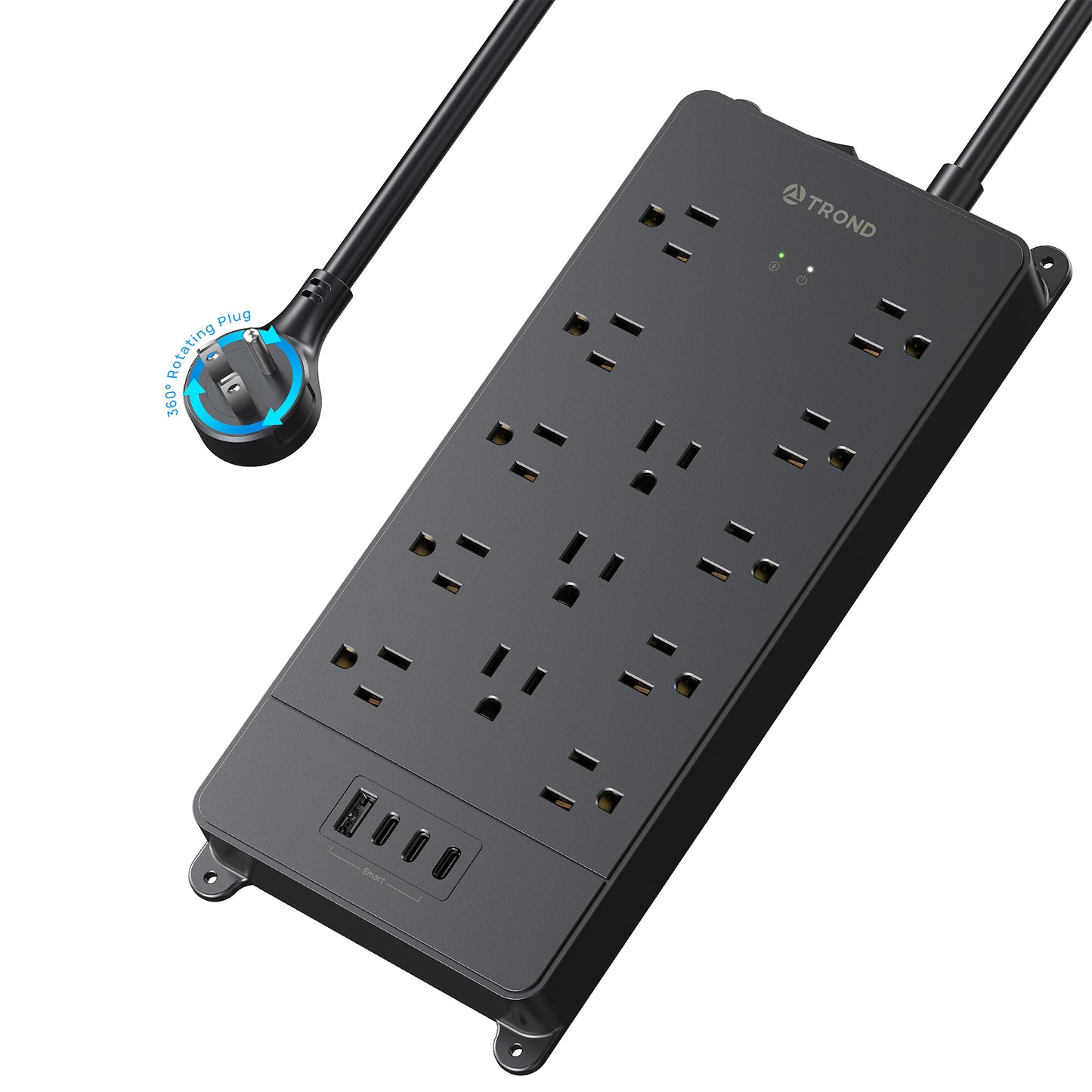 360° Rotating Flat Plug, Surge Protector Power Strip