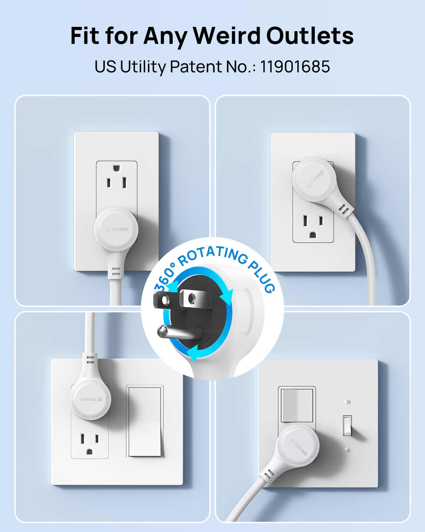 Surge Protector Power Strip with 360° Rotating Plug, 7 Widely-Spaced Outlets