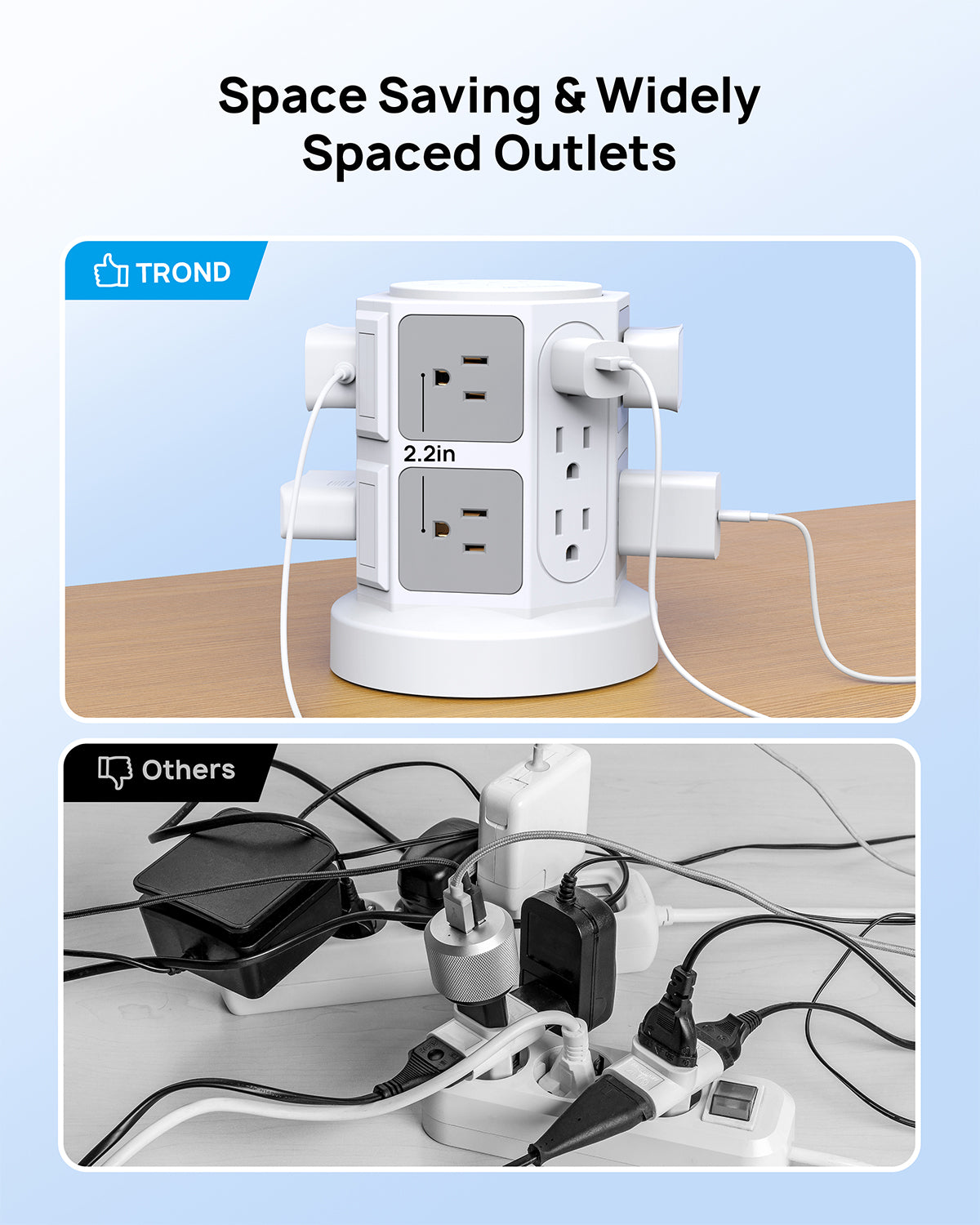 Surge Protector Power Strip Tower - TROND Power Strip with 4 USB Ports