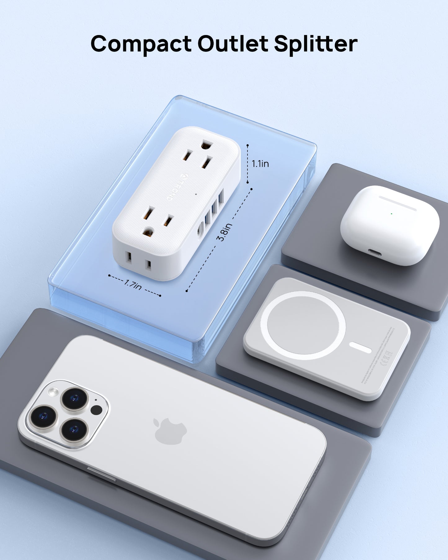 TROND Outlet Extender, Multi Plug Outlet with 4 Electrical Outlets 4 USB Ports
