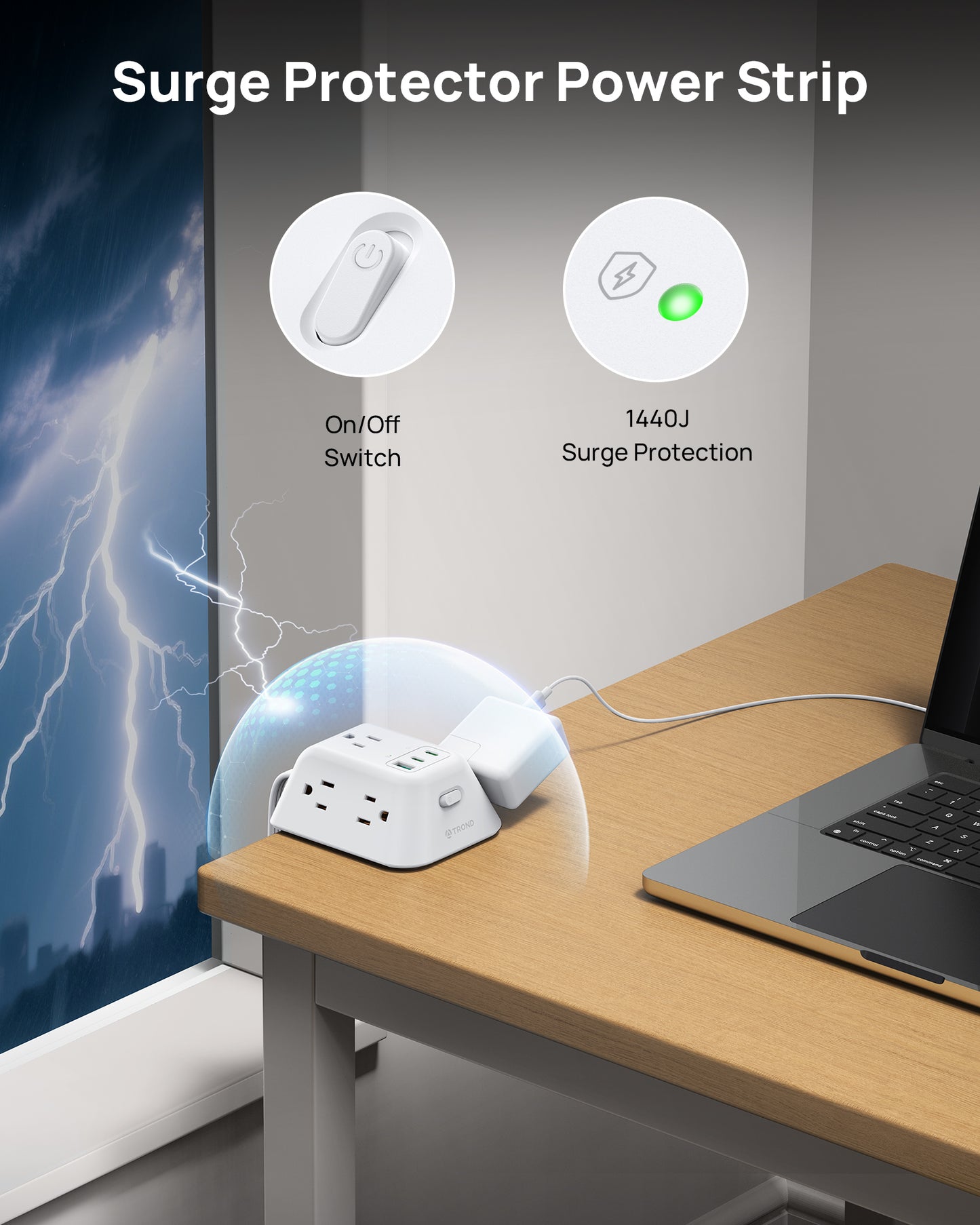 Desk Clamp Power Strip with USB C PD 20W, Desktop Charging Station with 5 AC Outlets, White