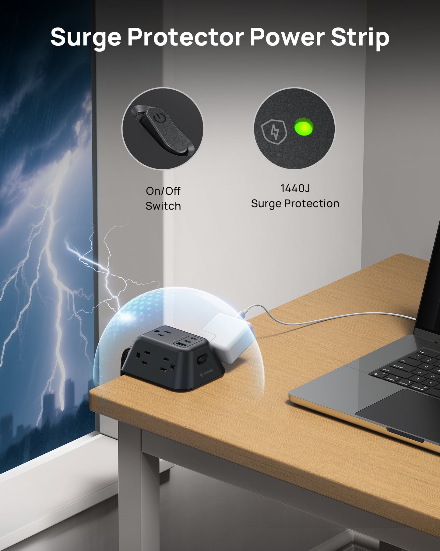 USB C PD 20W Desk Clamp Power Strip, Desktop Surge Protector with 5 AC Outlets