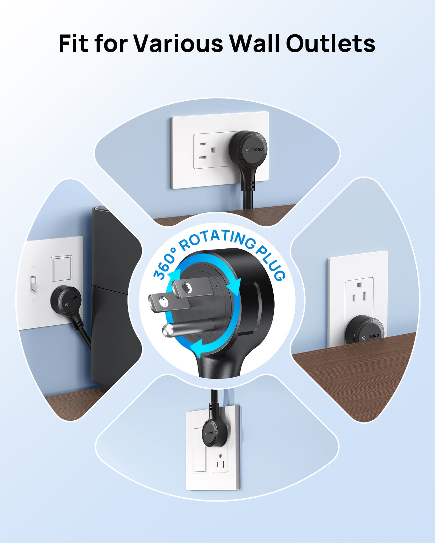 360° Rotating Plug Surge Protector, 6ft Extension Cord