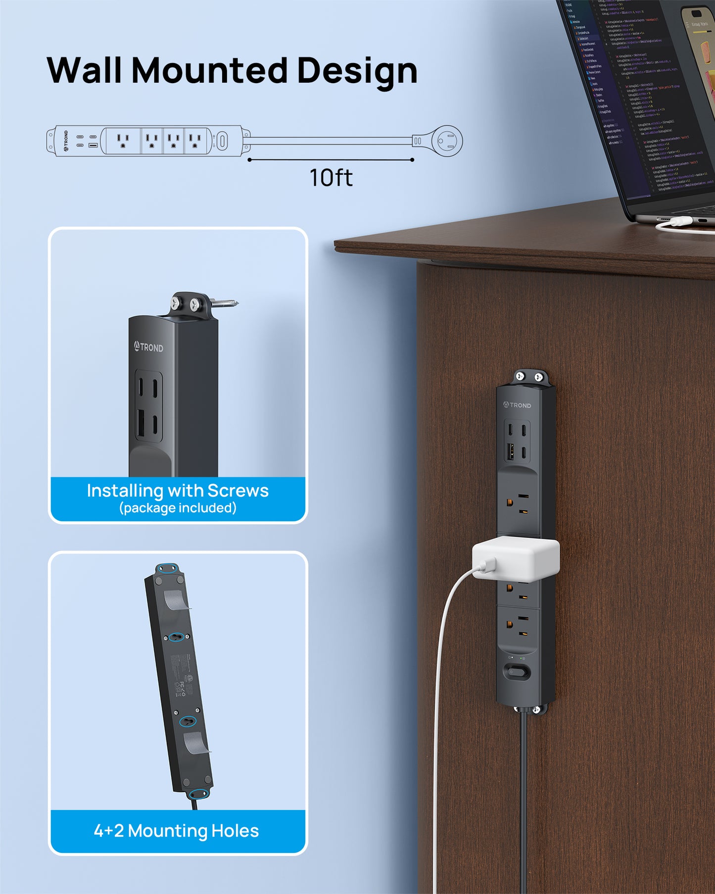 360° Rotating Plug Surge Protector, 3 USB C and 1 USB A