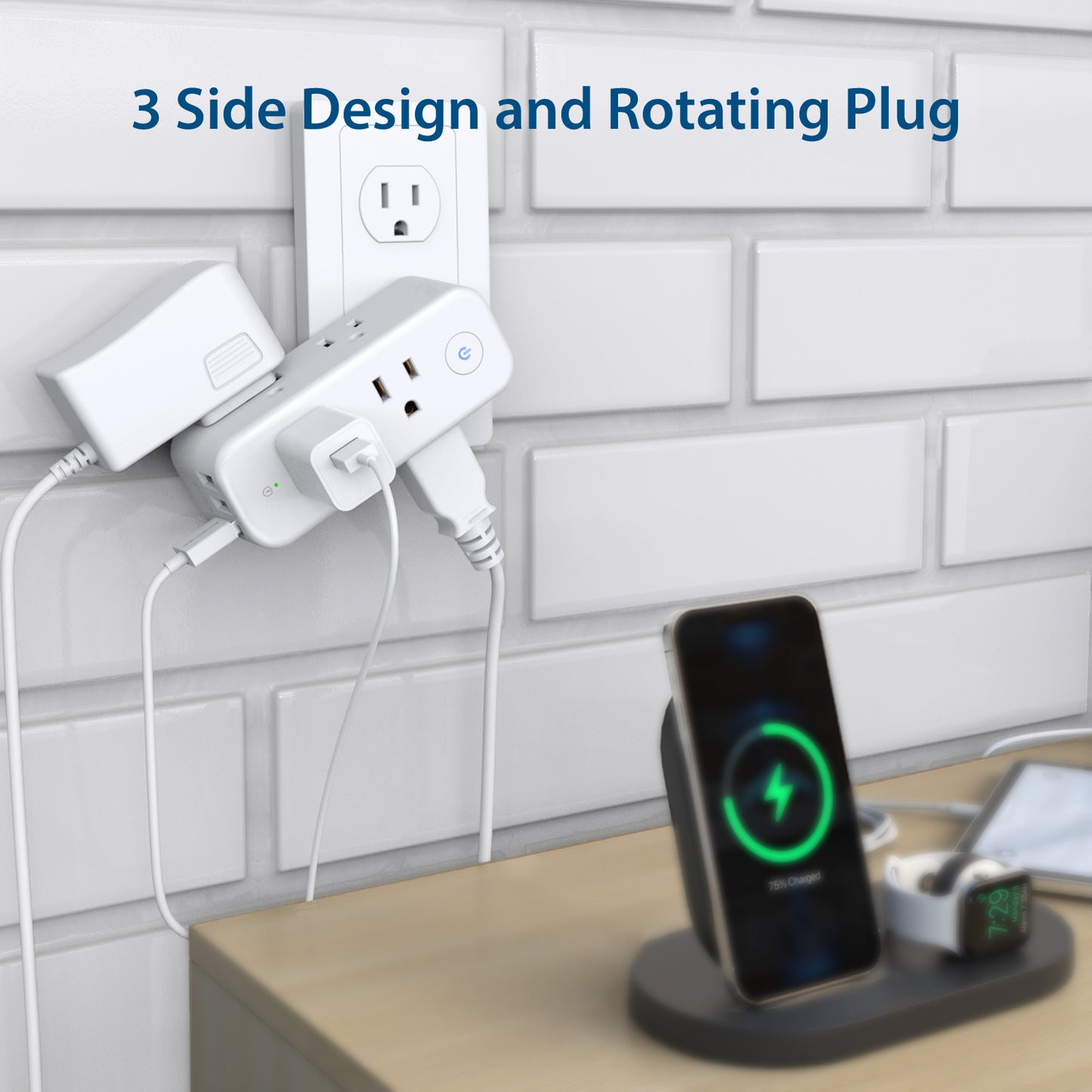 Outlet Extender Surge Protector USB - TROND Multi Plug Outlet Splitter with 360° Rotating Plug