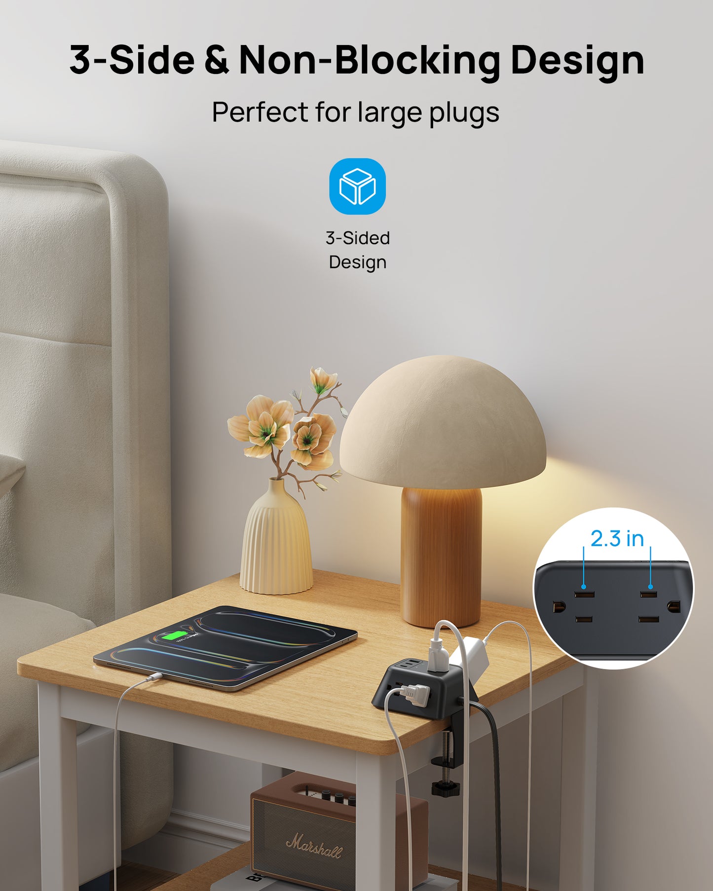 USB C PD 20W Desk Clamp Power Strip, Desktop Surge Protector with 5 AC Outlets