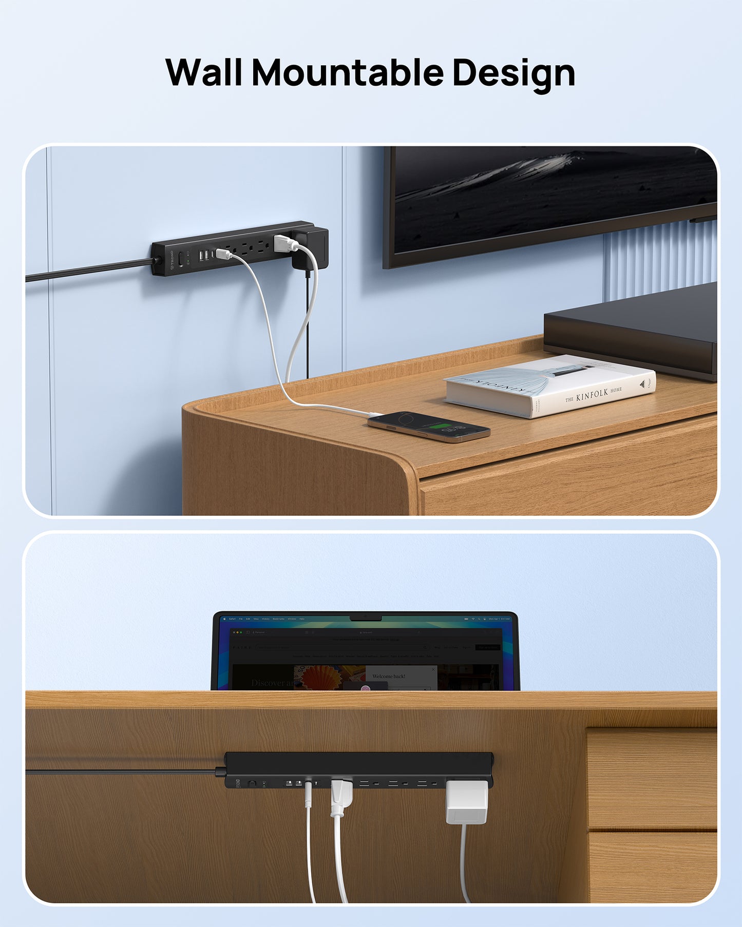 Surge Protector Power Strip with 360° Rotating Flat Plug