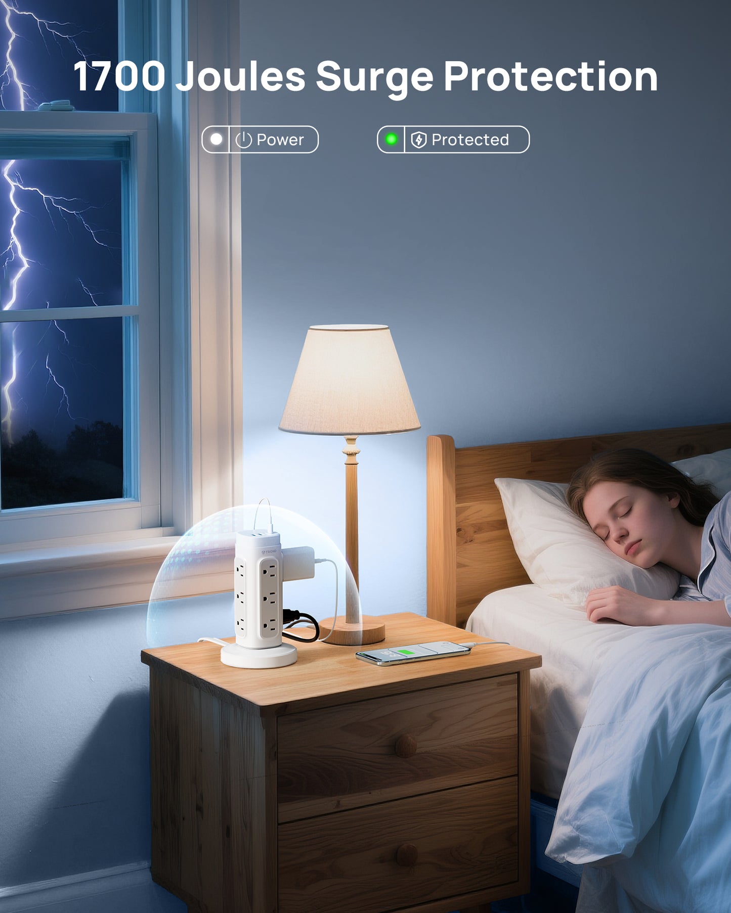 TROND Rotating Plug Power Strip Tower PD 20W, 10ft Semi-Retractable Extension Cord Surge Protector